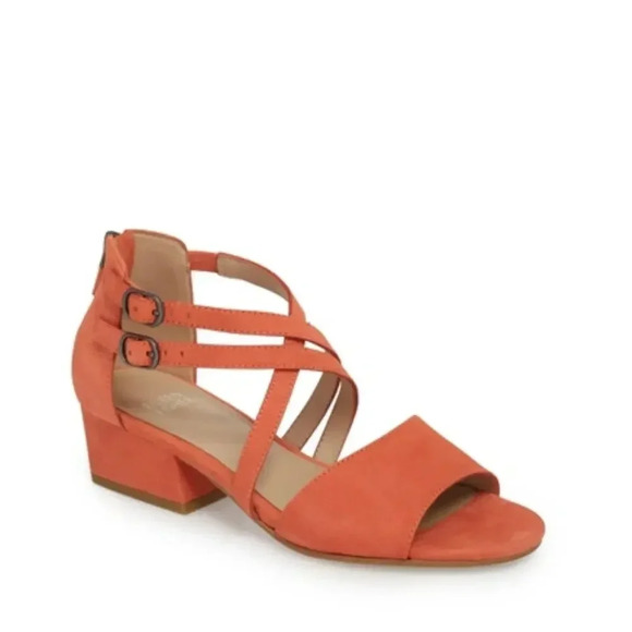 Eileen Fisher Orange Suede Strappy Block Heel Sandals Zip Back Women Size 10 - Picture 1 of 7